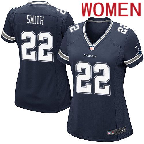 Women Dallas Cowboys 22 Emmitt Smith Nike Navy Game Team NFL Jersey